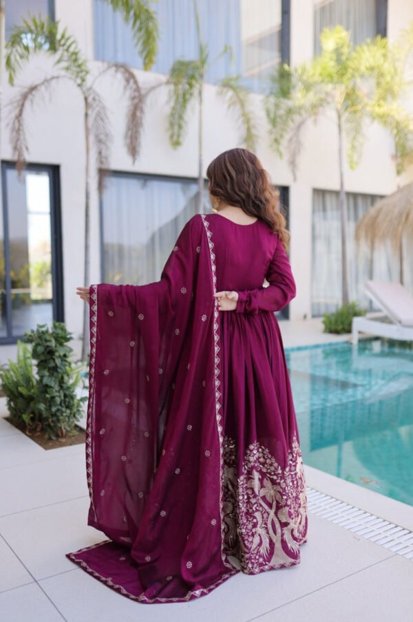 LW-9316_1.jpg Mulberry Wine Rangoli Silk Gown Set