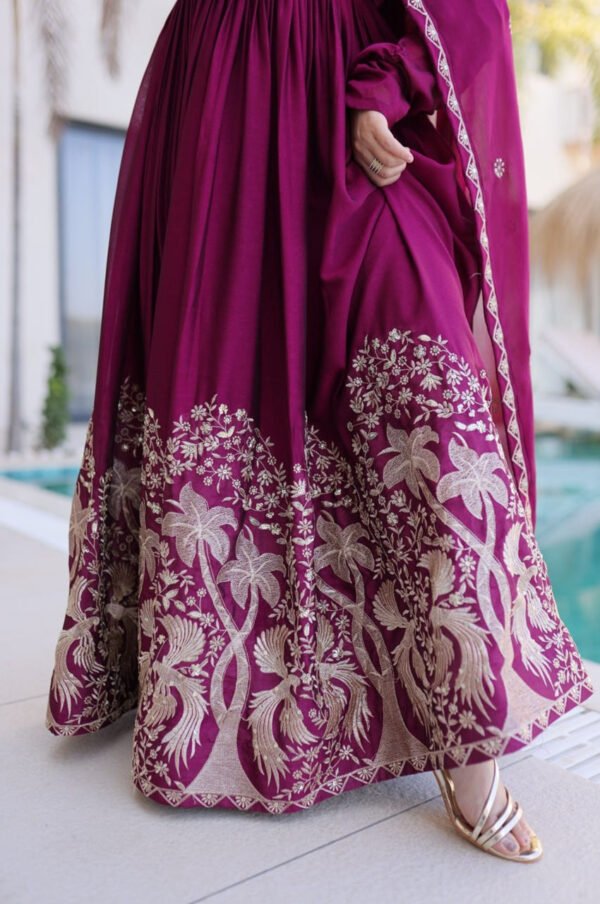 LW-9316_2.jpg Mulberry Wine Rangoli Silk Gown Set