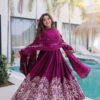 LW-9316_3.jpg Mulberry Wine Rangoli Silk Gown Set