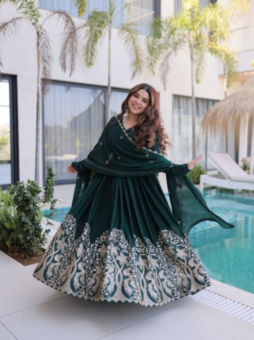 LW-9316_7.jpg Rich Green Rangoli Silk Gown Set