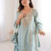 Premium Misty Blue Real Mirror Work Suit Set in HO Fabric