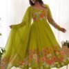 NKB-25LIRIL_3.jpg Ready-to-Wear Neon Yellow Floral Anarkali with Handwork & Dupatta