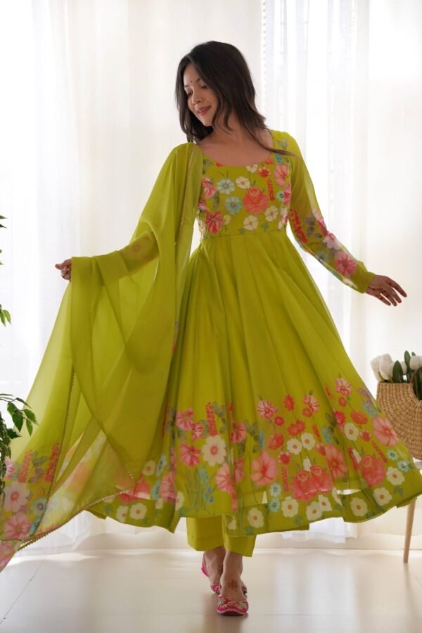 NKB-25LIRIL_3.jpg Ready-to-Wear Neon Yellow Floral Anarkali with Handwork & Dupatta