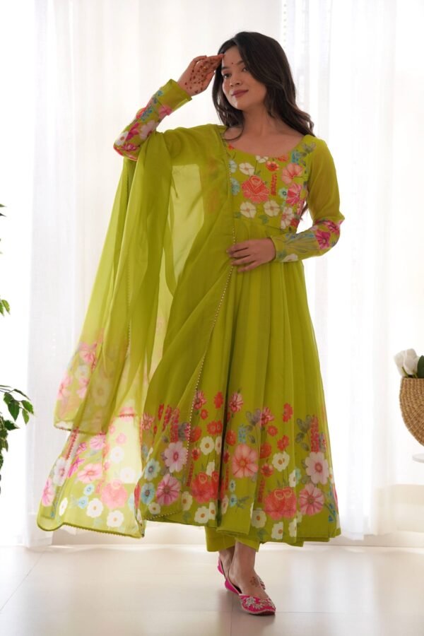 NKB-25LIRIL_5.jpg Ready-to-Wear Neon Yellow Floral Anarkali with Handwork & Dupatta