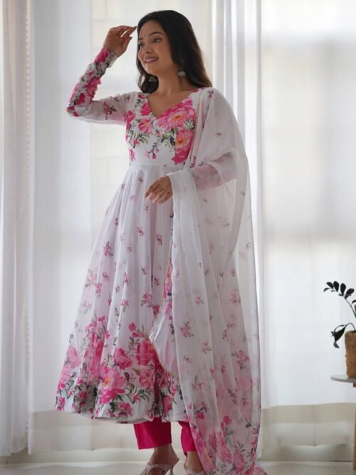 NKB-38_5.jpg Get Ready to Turn Heads with this Elegant White Floral Print Anarkali Set