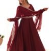 NKB-40MAROON_2.jpg Elegant Maroon Roman Chanderi Silk Anarkali Set with Dupatta and Pants