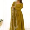 NKB-40_MUSTARD_3.jpg Mustard Chanderi Roman Silk Anarkali Gown with Embroidered Dupatta