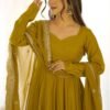 NKB-40_MUSTARD_5.jpg Mustard Chanderi Roman Silk Anarkali Gown with Embroidered Dupatta