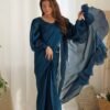NKB-42TealBlue_1.jpg Blue Color Party Wear Pre-Wrapped Ruffle Saree