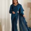 NKB-42TealBlue_2.jpg Blue Color Party Wear Pre-Wrapped Ruffle Saree