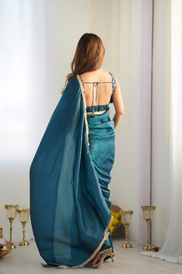 NKB-44TEALBLUE_4.jpg Luxurious Teal Blue Saree in Gold Crush Tissue Silk