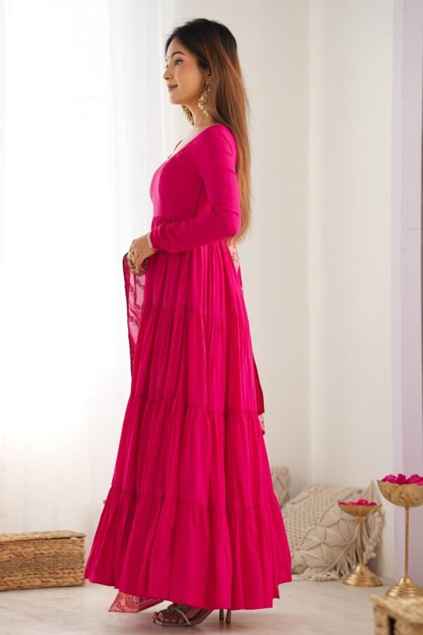 NKB-47PINK_1.jpg Elegant Roman Silk Chanderi Anarkali Suit Set with Banarasi Jacquard Dupatta