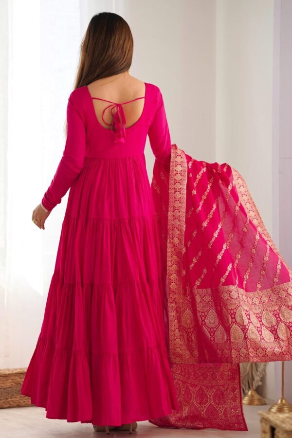 NKB-47PINK_2.jpg Elegant Roman Silk Chanderi Anarkali Suit Set with Banarasi Jacquard Dupatta