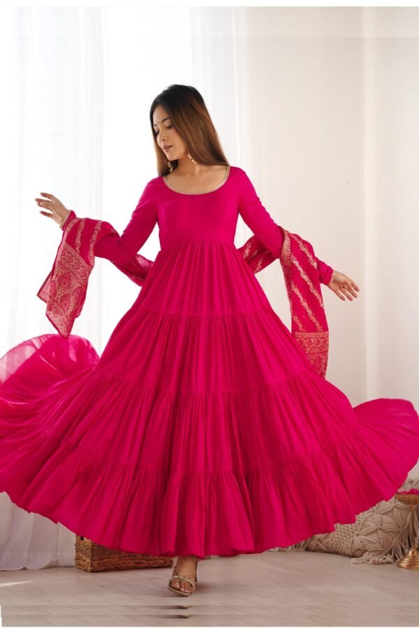 NKB-47PINK_5.jpg Elegant Roman Silk Chanderi Anarkali Suit Set with Banarasi Jacquard Dupatta
