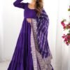 NKB-47PURPLE_4_2d076f6a-8e97-4df7-849e-182594ecb21c.jpg Purple Roman Silk Four-Layer Anarkali Gown Set