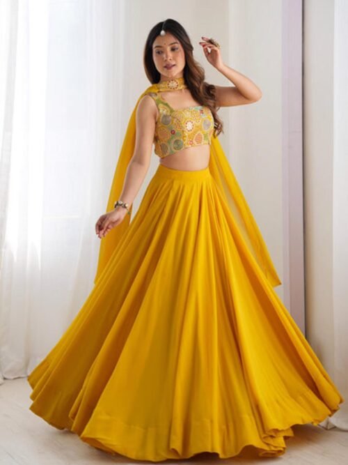 NKB-50YELLOW_2.jpg Yellow Color Fully Flared Lehenga Choli with Intricate Embroidery