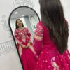 Crimson Color Crop Top Lehenga with Embroidered Shrug