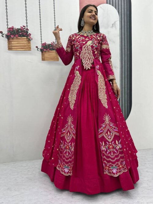 Pc-528_14.jpg Crimson Color Crop Top Lehenga with Embroidered Shrug