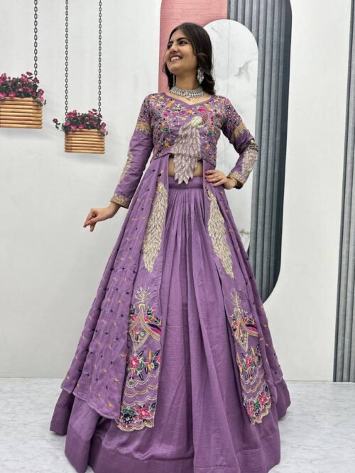 Pc-528_20.jpg Boho Lavender Crop Top Lehenga with Embroidered Shrug