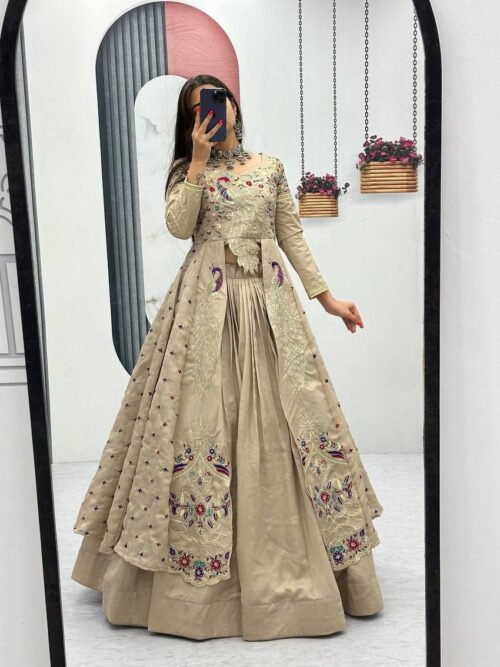 Pc-528_4.jpg Cream Color Crop Top Lehenga with Embroidered Shrug