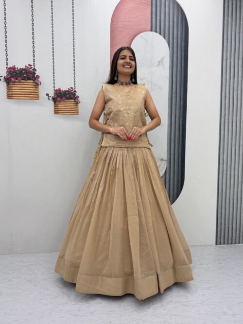 Pc-569_4.jpg Dark Tan Crunchy Silk Lehenga Set with 3.5 Meter Flair & Heavy Sequins Jacket