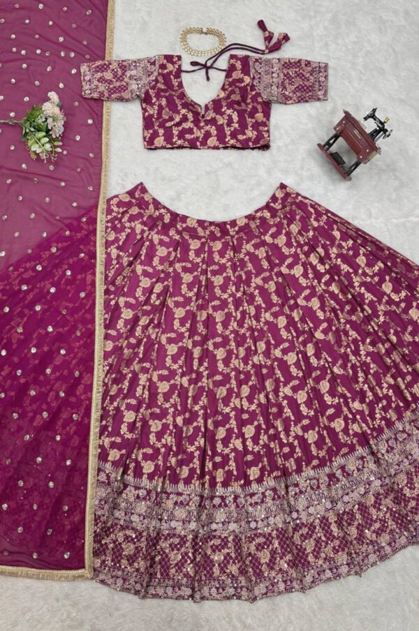 QRC-335_2.jpg Wine Elegant Jacquard Thread & Sequin Work Lehenga Set with Dupatta