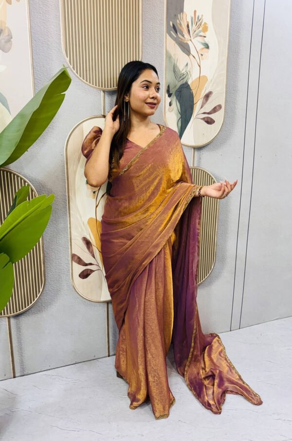 SG-239_10.jpg Copper Color Space Silk Gown Saree with Beads Lace & Dupatta