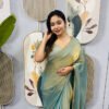 SG-239_13.jpg Dusty Olive Space Silk Gown Saree with Beads Lace & Dupatta