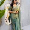 SG-239_14.jpg Dusty Olive Space Silk Gown Saree with Beads Lace & Dupatta