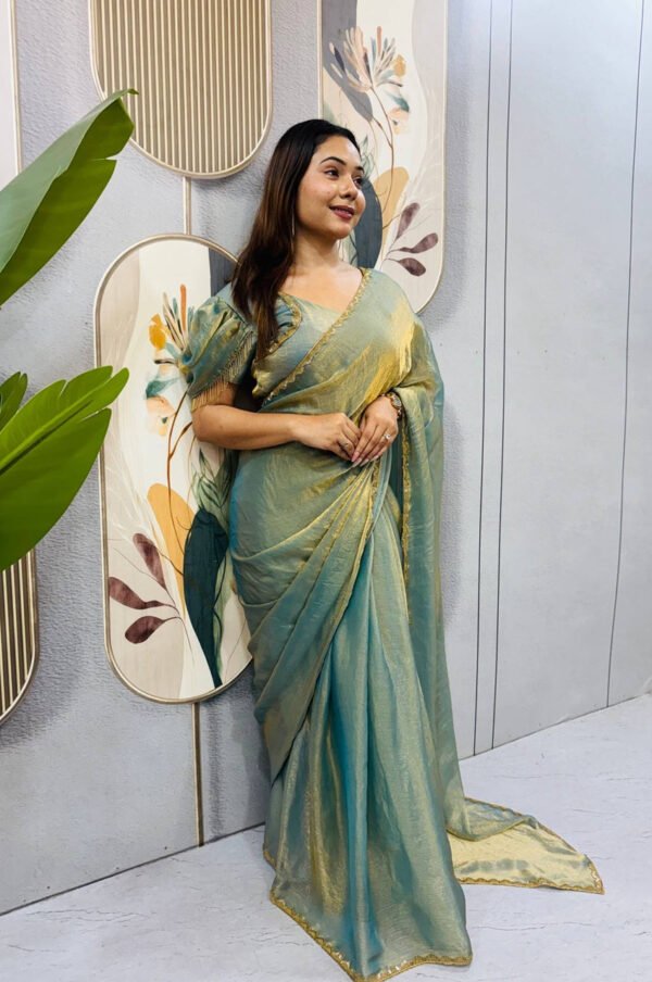 SG-239_14.jpg Dusty Olive Space Silk Gown Saree with Beads Lace & Dupatta