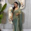 SG-239_16.jpg Dusty Olive Space Silk Gown Saree with Beads Lace & Dupatta