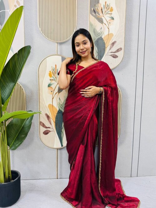 SG-239_20.jpg Arabian Red Space Silk Gown Saree with Beads Lace & Dupatta