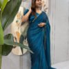 SG-239_5.jpg Regal Blue Space Silk Gown Saree with Beads Lace & Dupatta