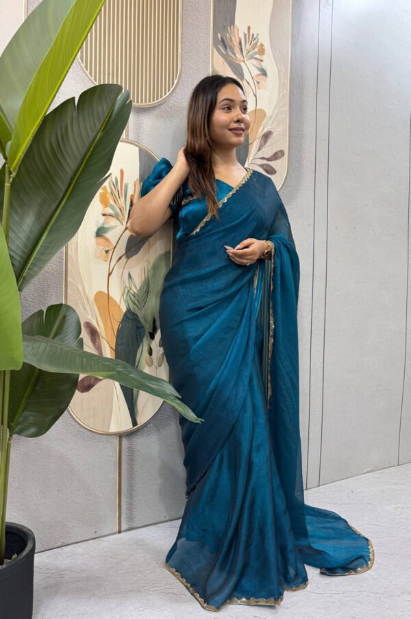 SG-239_5.jpg Regal Blue Space Silk Gown Saree with Beads Lace & Dupatta