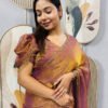 SG-239_9.jpg Copper Color Space Silk Gown Saree with Beads Lace & Dupatta