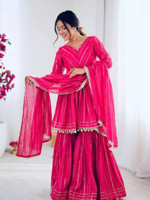 SRK-5300PINK_4.jpg Exotic Pink Designer Sharara Suit Set