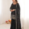 SRK-5317BLACK_1.jpg Black Sequin Work Ruffle Sharara Suit Set