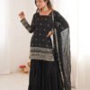 SRK-5317BLACK_4.jpg Black Sequin Work Ruffle Sharara Suit Set