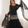 SRK-5317BLACK_6.jpg Black Sequin Work Ruffle Sharara Suit Set