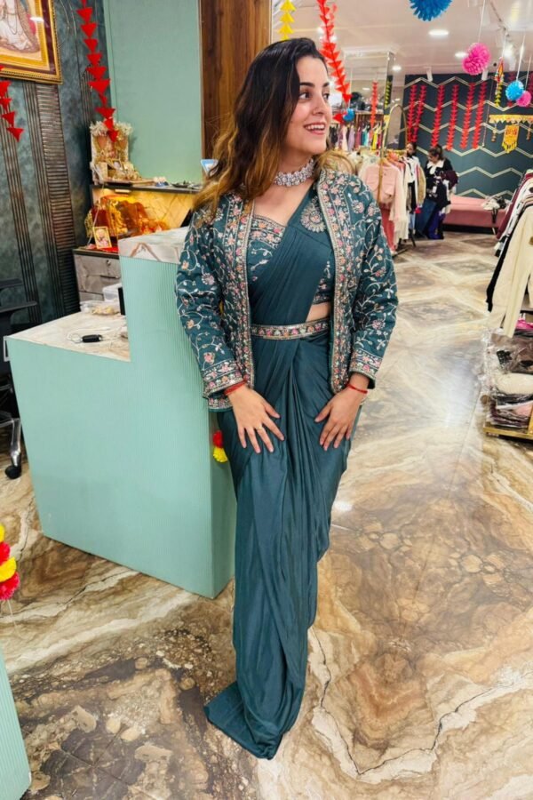 SST-1078_4_094e416a-a199-4c14-a5c3-de8f794d0f0c.jpg Steel Blue Rangoli Silk Ready-to-Wear Saree with Embroidered Blouse, Koti