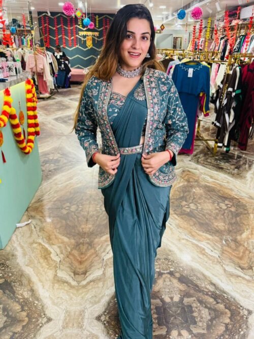 SST-1078_6_1a09f56b-1df2-42d6-97c0-5dcb61cb3e42.jpg Steel Blue Rangoli Silk Ready-to-Wear Saree with Embroidered Blouse, Koti