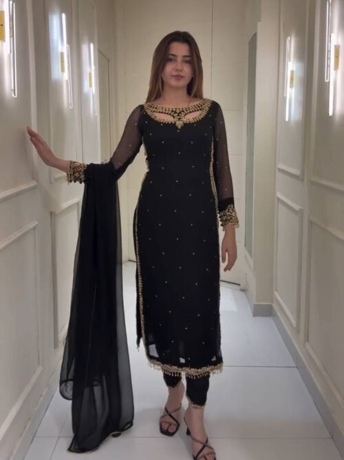 ST-1125_3.jpg Black Color Designer Suit Set with Pearl Moti Work