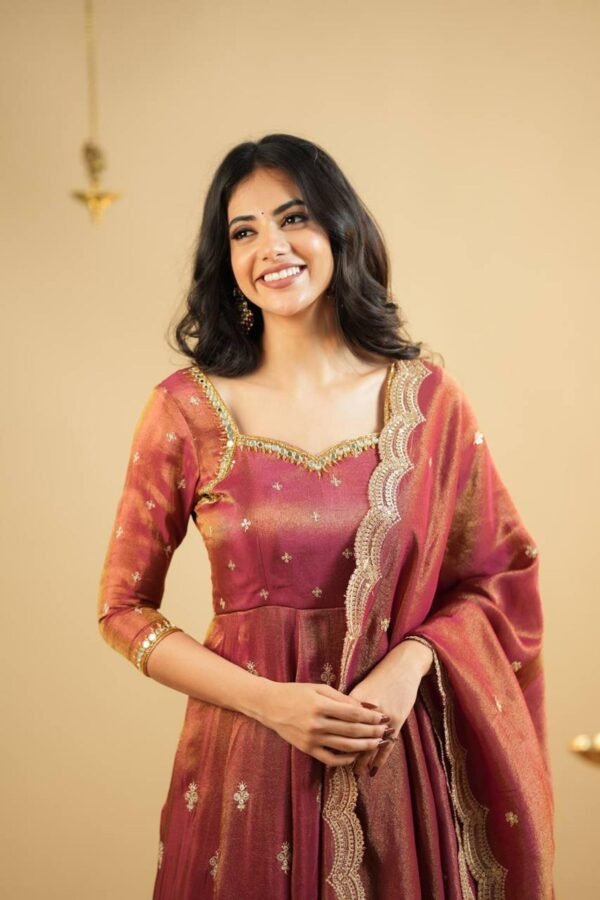 Rust Orange South Indian Style Anarkali Suit Set