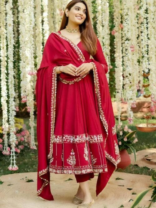 TD-6074RED_2.jpg Red Wedding Wear Heavy Embroidered Anarkali Suit