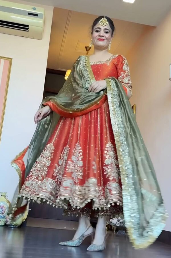 TD-6095_1.jpg Orange Wedding Wear Anarkali Suit Set