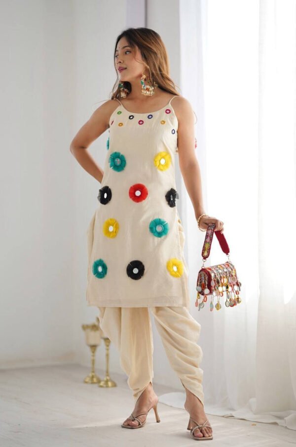 ZSR-3139_2.jpg Khadi Cotton Base Dhoti Kurta Set with Mirror Khatli Work