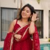 suratikart_1_337a1219-1e1a-4af1-850f-8bd588c77642.jpg Cherry Red Tabby Organza Mukesh Work Palazzo Suit