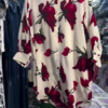Women Cream Base Red Rose Floral Printed Long Shirt