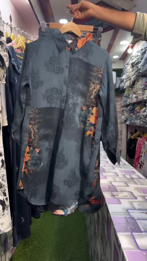 Women Cream Base Red Rose Floral Printed Long Shirt