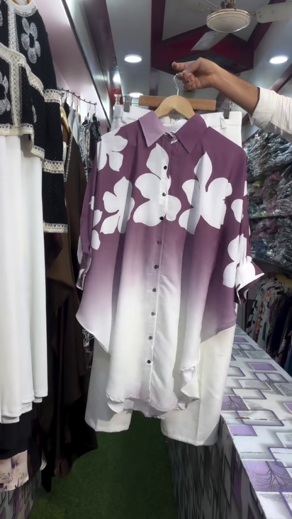 Women Ombre Floral Print Button-Down Shirt